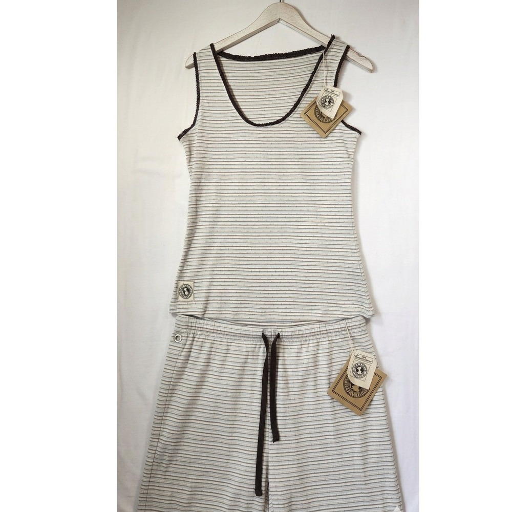 The Earth Collection Organic Cotton Pajama Set Striped Tank Wide Leg Pants L NEW